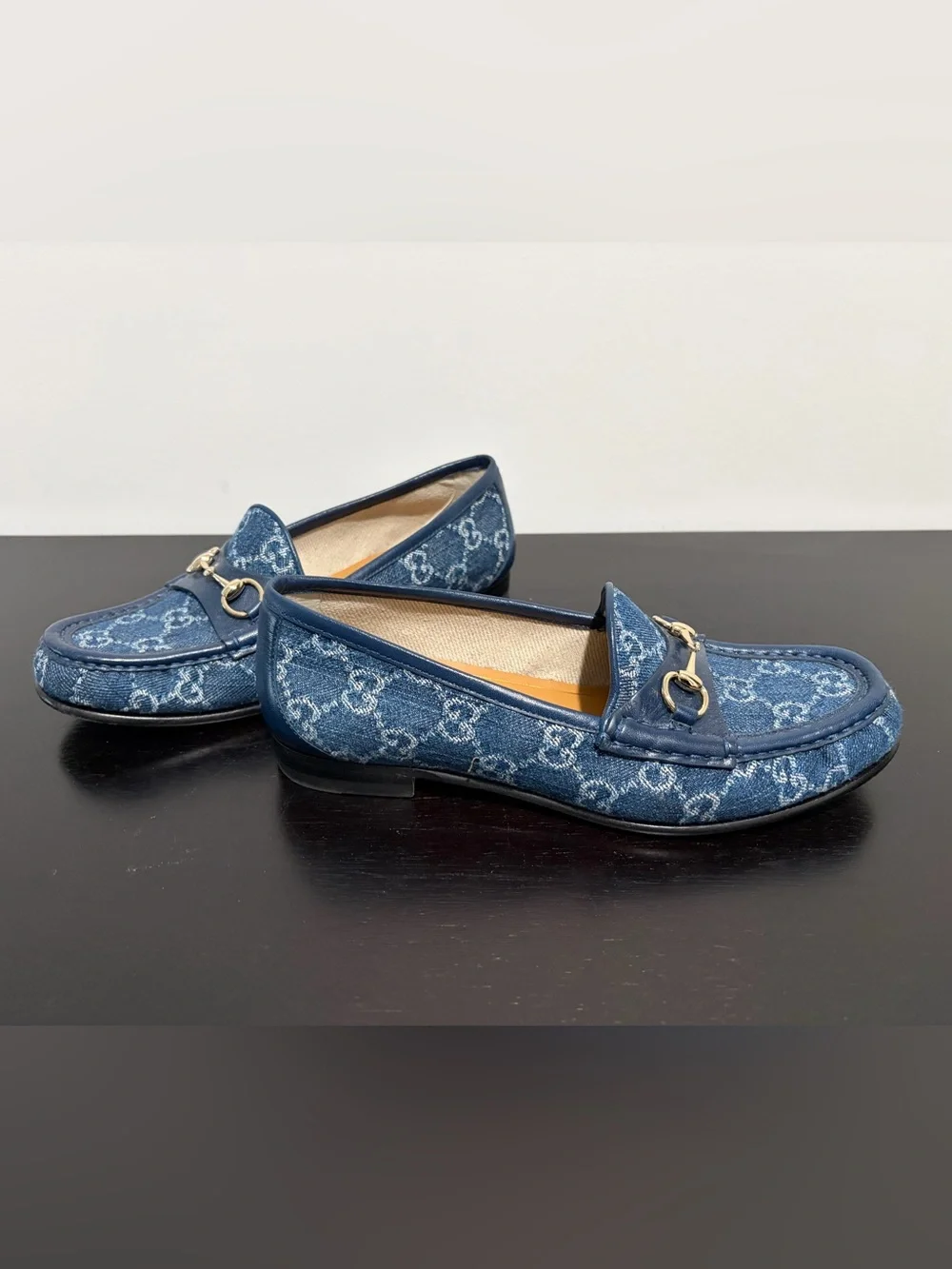 Gucci Denim Monogram Horsebit Loafers in Dark Blue - Picture 4 of 5
